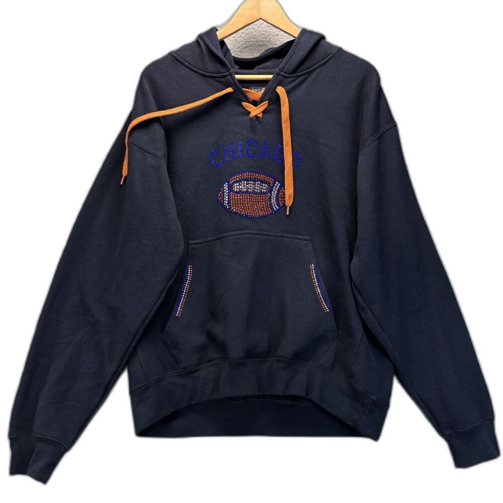 Chicago Football‎ Hoodie Sweatshirt Size M Blue Sequin Unisex
